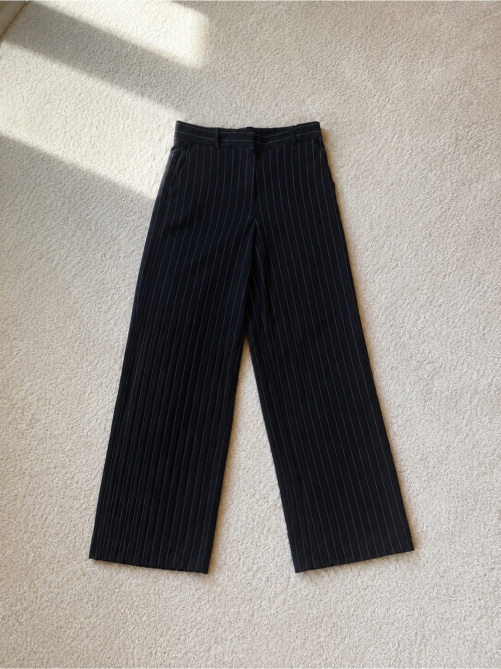 H&M Black Pinstripe Wide-Leg Trousers
